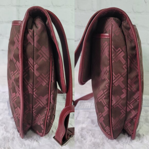 TUMI Signature Burgundy Canvas Messenger Bag - Picture 3 of 10